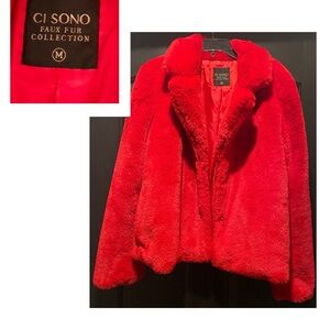 Women’s sz MEDIUIM Ci Sono Red Teddy Jacket Plush Faux Fur